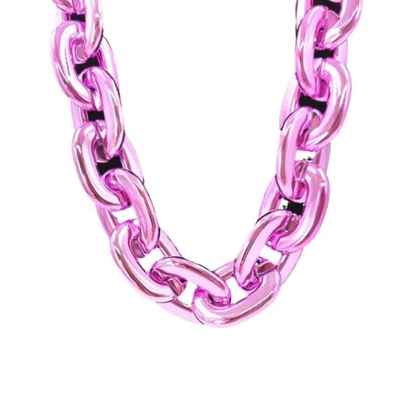Pink Hip Hop Large Acrylic Thick Plastic Cuban Link Chain Necklace 32in 80cm - Picture 8 of 8